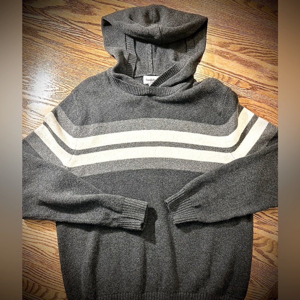 Grey/Cream Hooded Pullover Sweater - Goodfellow & Co (Large)